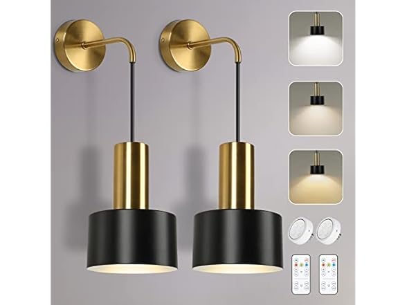 VerRon Set of 2 Battery Operated Wall Sconces, Black