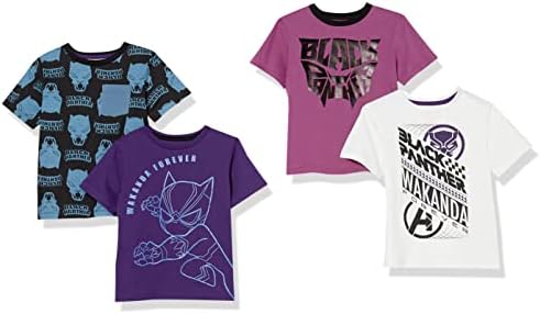 Amazon Essentials Disney | Marvel | Star Wars Boys' Short-Sleeve T-Shirts (Previously Spotted Zebra), Pack of 4, Marvel Black Panther, X-Small