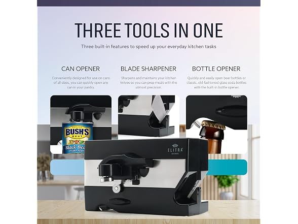 Elitra 3-in-1 Under the Cabinet Electric Can Opener, Black