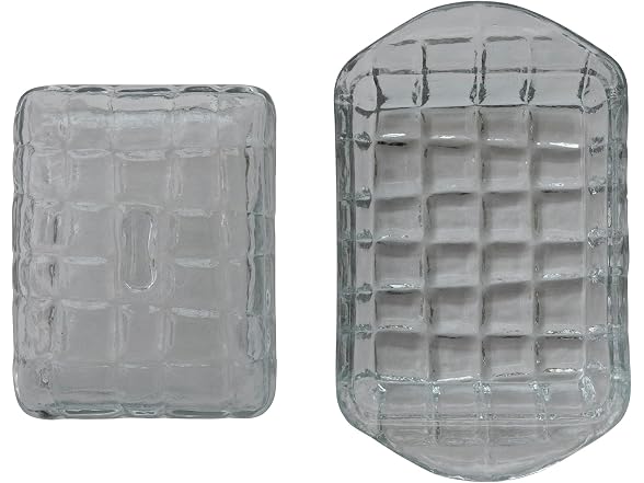 Creative Co-Op Pressed Glass Butter Dish with Grid Pattern