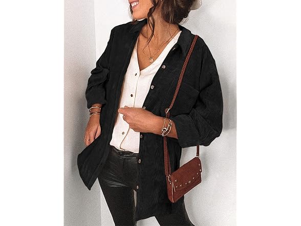 Saslax Women (XXL) Corduroy Shirt Long Up V Jacket