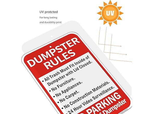 Dumpster Rules Sign 18x12 Reflective