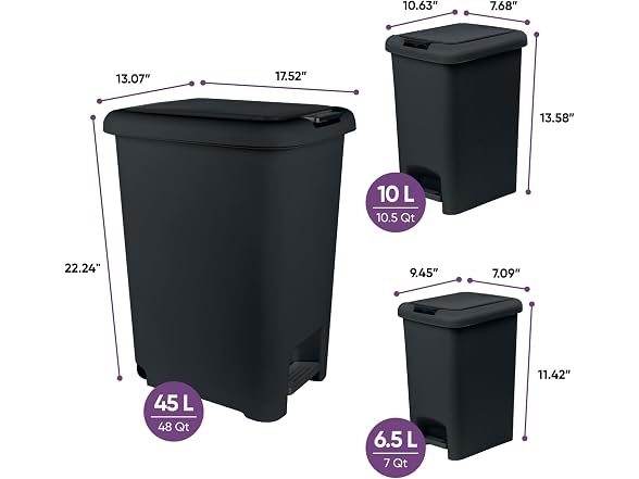 Superio Slim Trash Cans 3-Pack Black