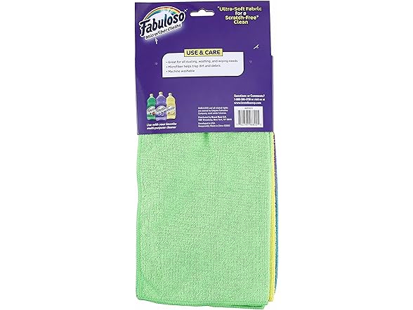 8CT Fabuloso Microfiber Cleaning Cloths, Rainbow