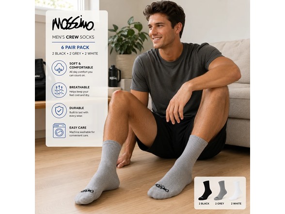 Mossimo Mens Crew Socks 6-Pair Pack