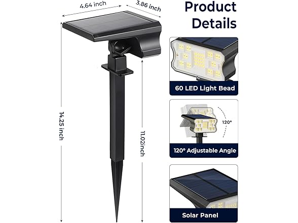 HGGH Solar Lights Outdoor, 4PK