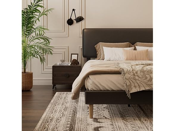 HAOARA Queen PU Leather Bed - Black