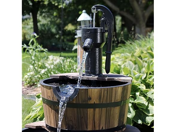 Sunnydaze 2-Tier Wood Barrel Water Fountain - 34-Inch
