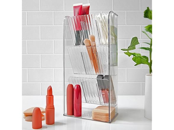 Azar Displays Three Tier Tilt Organizer Freestanding Clear Tilt-Out Bin Tower