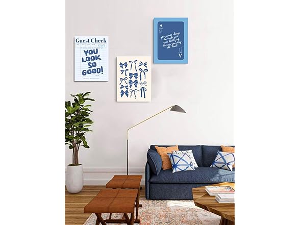 Marllifenney Blue Preppy Wall Art Framed