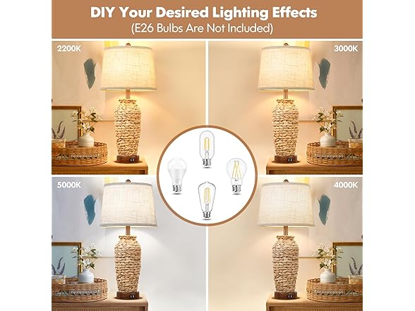 TOBUSA Set of 2 Rattan Table Lamps