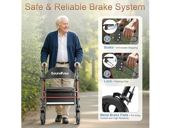 Soundfuse Rollator Walkers with Seat for Seniors, Foldable 8 (Open Box)