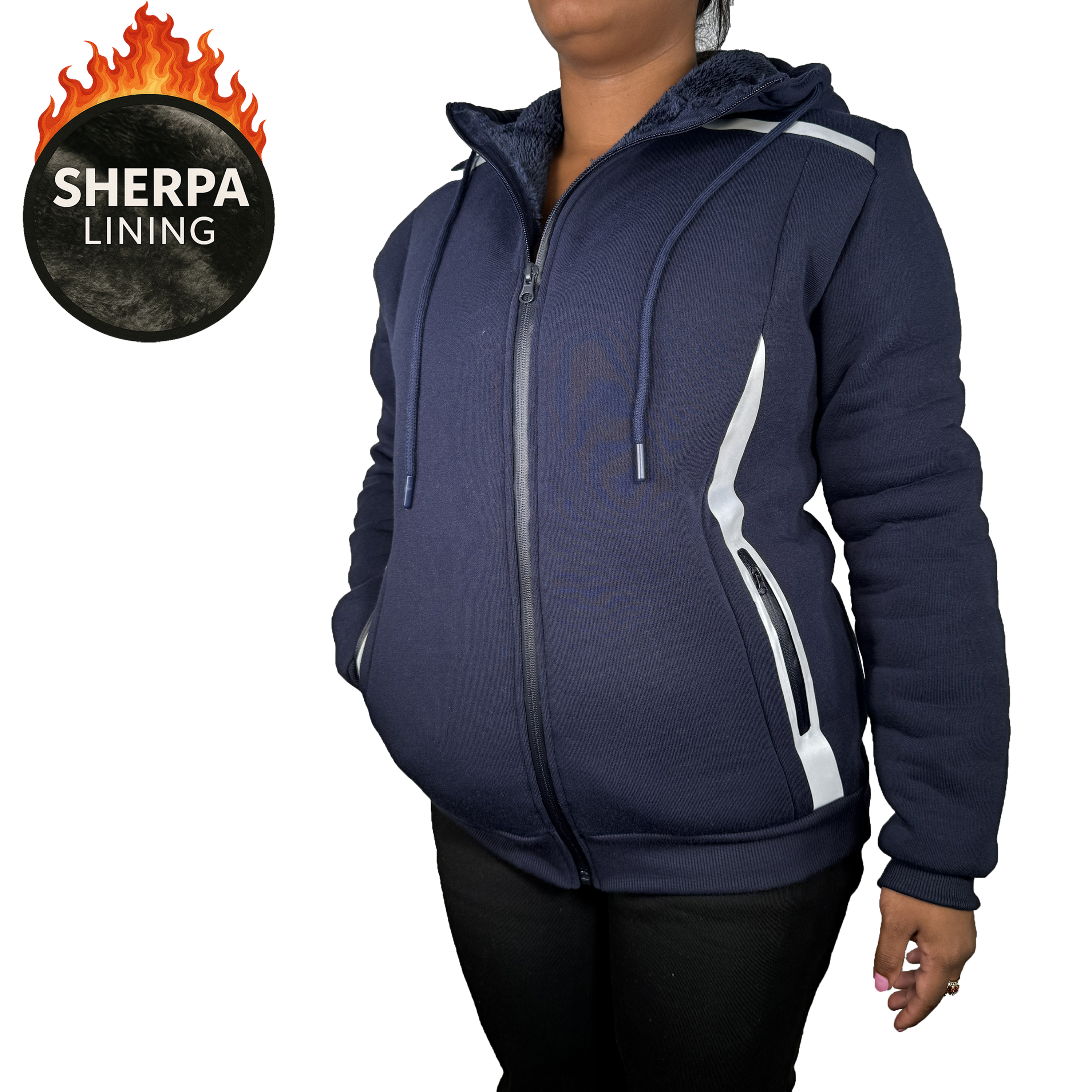 Womens Sherpa Reflective Tech Zip Hoodie - Gallery 24