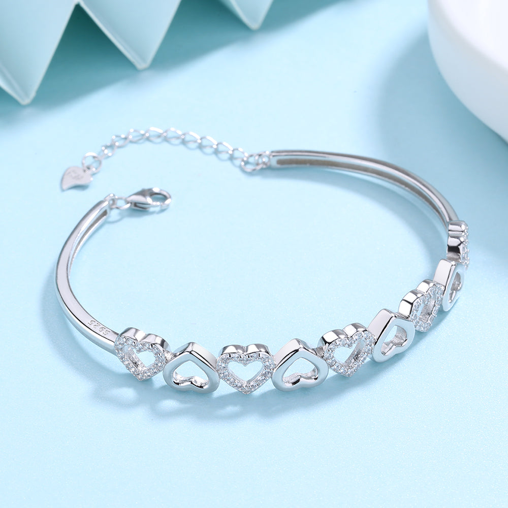 14K Gold Hearts Bangle Bracelet - Gallery 10