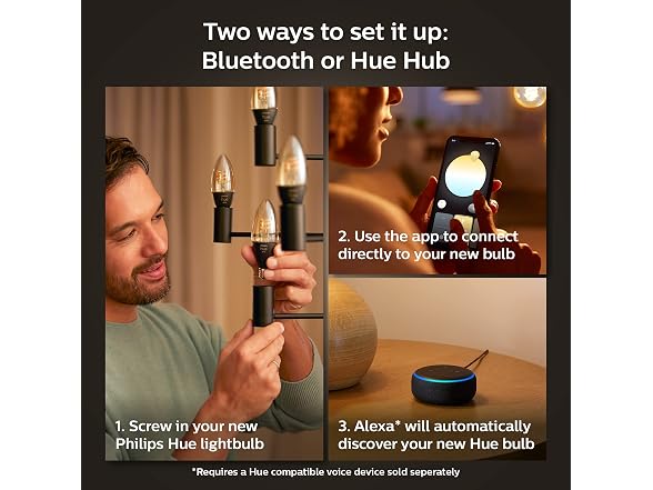 Philips Hue Smart 25W Candle-Shaped Filament LED Bulb 2Pk
