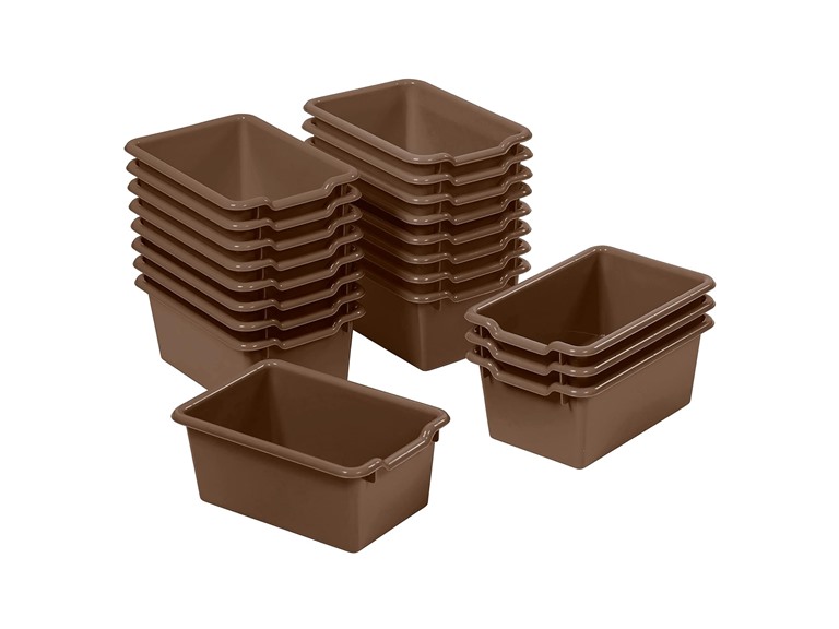 ECR4Kids Scoop Front Storage Bin, Multipurpose Organization, Chocolate, 20-Piece