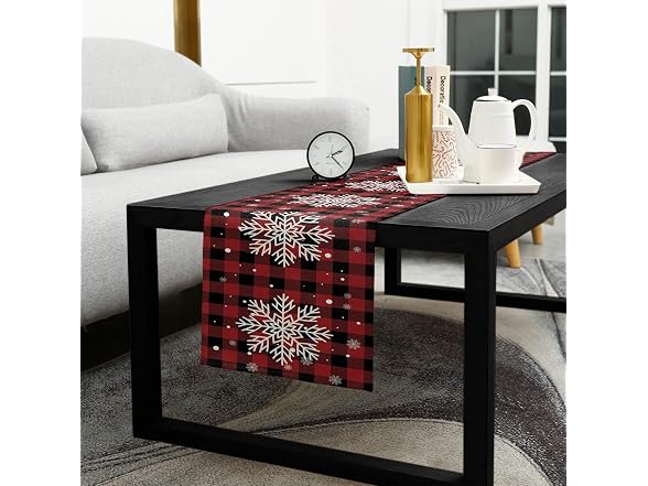 PIEPLE Christmas Table Runner-Red Black Buffalo Plaid Check