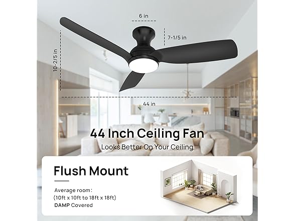 Consciot Ceiling Fan With Light, 44" with Remote, Black