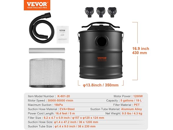 VEVOR Ash 5Gal Vacuum Cleaner