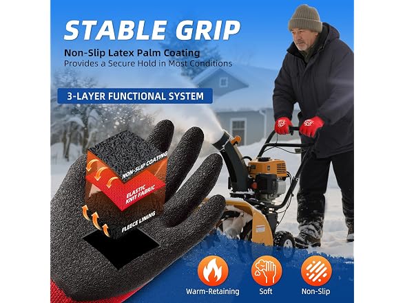 Winter Work Gloves, 3 Pairs, XL