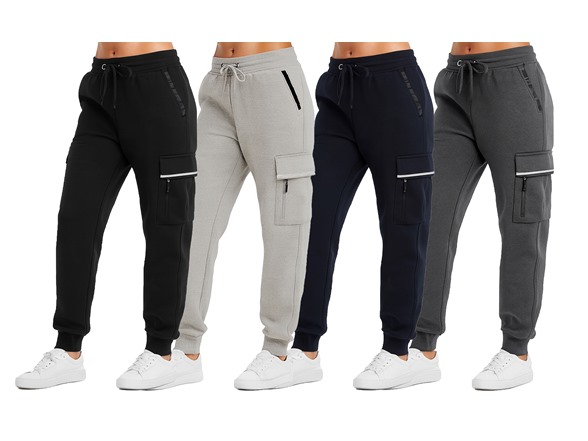 3Pk Womens Fleece-Lined Cargo Tech Joggers
