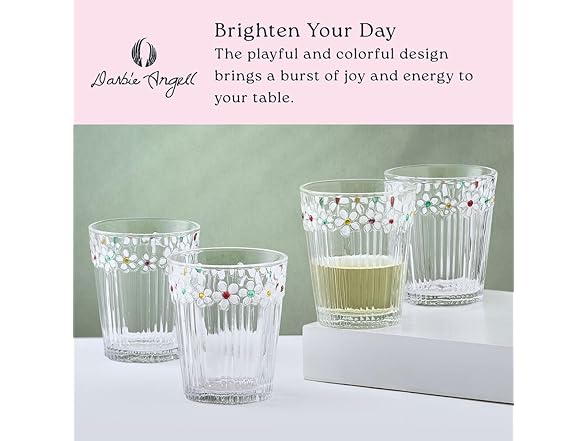Painted Daisy Double Old Fashion Glasses Set of 4