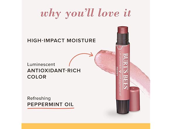 Burt's Bees, Lip Shimmer Peony, 0.09 Ounce