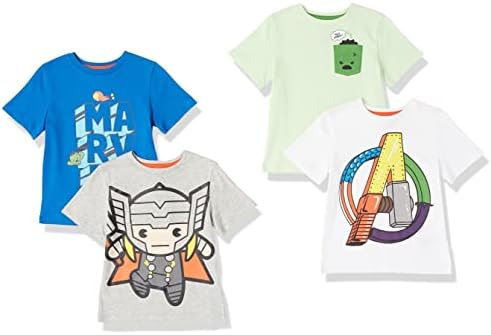 Amazon Essentials Disney | Marvel | Star Wars Boys' Short-Sleeve T-Shirts (Previously Spotted Zebra), Pack of 4, Marvel Iconslogo, X-Large