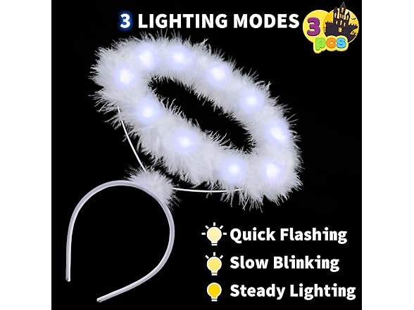 3 Pack Light Up Angel Halo Headband