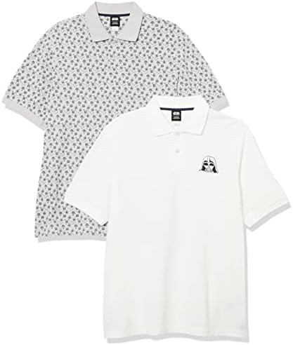 Amazon Essentials Disney | Marvel | Star Wars Men's Regular-Fit Cotton Pique Polo Shirt, Pack of 2, Star Wars Vader Icons, Large