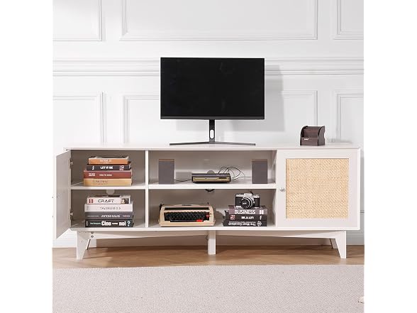 Rattan TV Stand for 75in TV, Boho TV Stand with