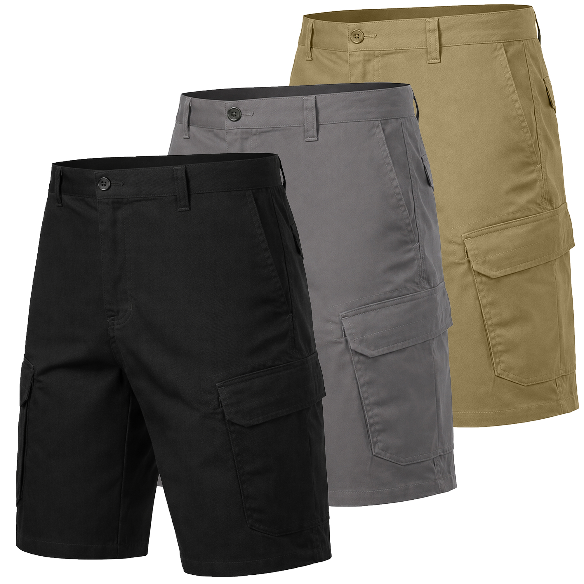 3Pk Mens Cotton Stretch Cargo Shorts - Gallery 17