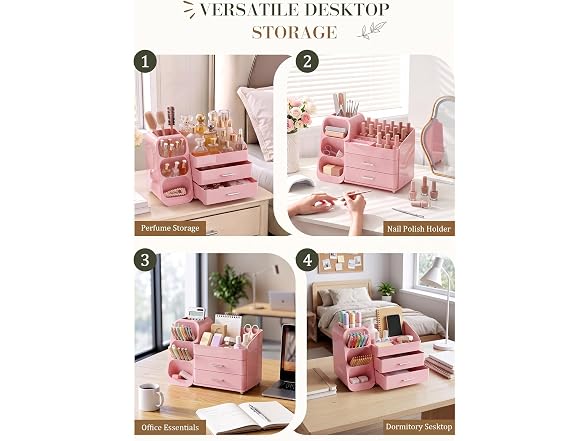 Pink Makeup Organizer with Drawer