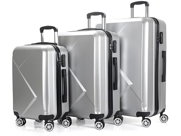 Edtian 3-Piece Luggage Sets - PC+ABS Suitcases  Silver