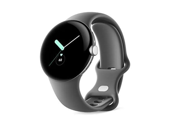 Google Pixel Watch - Android Smartwatch with Fitbit Activity Tracking - Heart Rate Tracking Watch Polished Silver Stainless Steel case with Charcoal Active band - WiFi (Open Box)