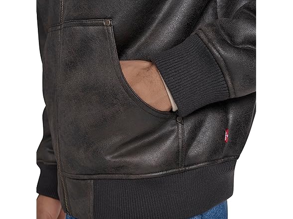 Levis Mens Faux Leather Hoody Brown (L)