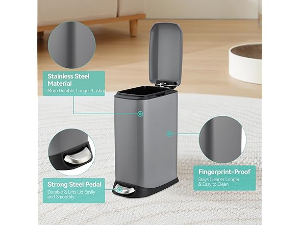 dainslef Bathroom Trash Can with Lid Gray.