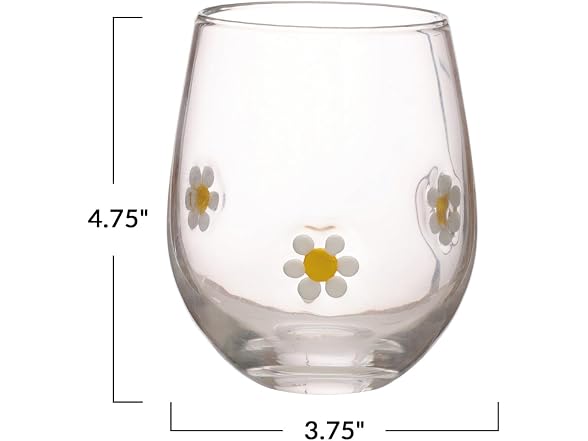 Creative Co-Op 16OZ Drinking Glass with Embedded Daisies