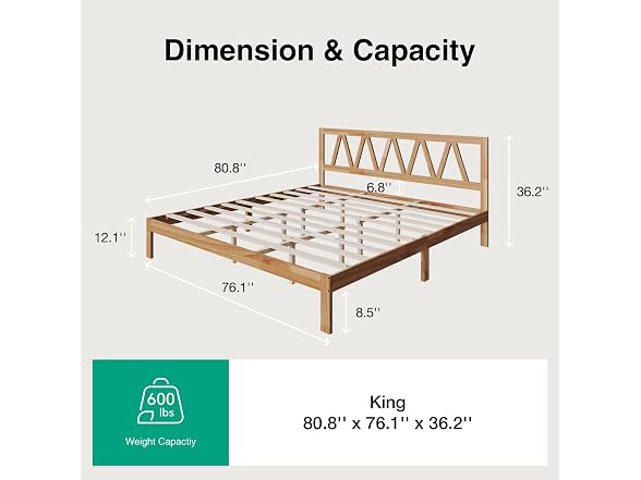 Novilla 12 Inch Solid Wooden King Size Bed Frame