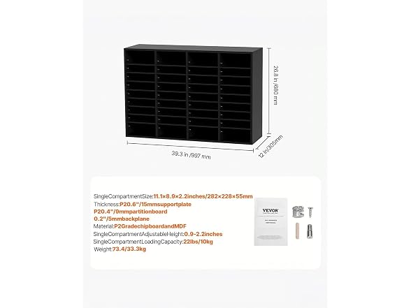 Wood Literature Organizer, 36 Compartments, File