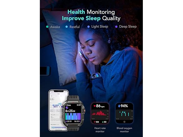 SKG 1.8" Men's Military Smartwatch for Android & iPhone with Alexa Built-in