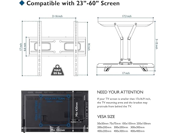 BONTEC Full Motion TV Wall Mount 70in