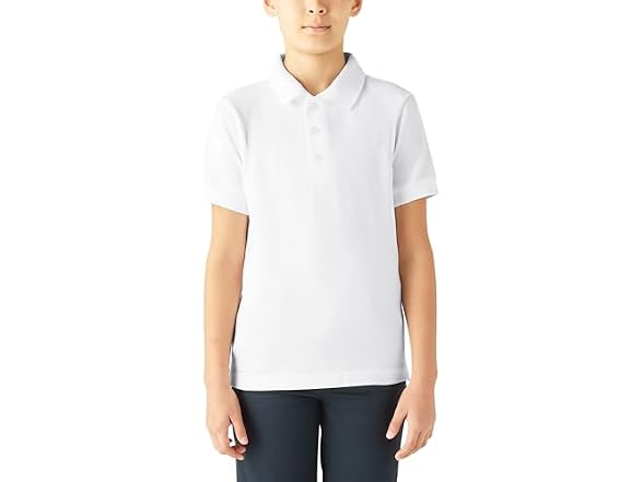 Dickies Boys (XXS) Short Sleeve Pique Polo White