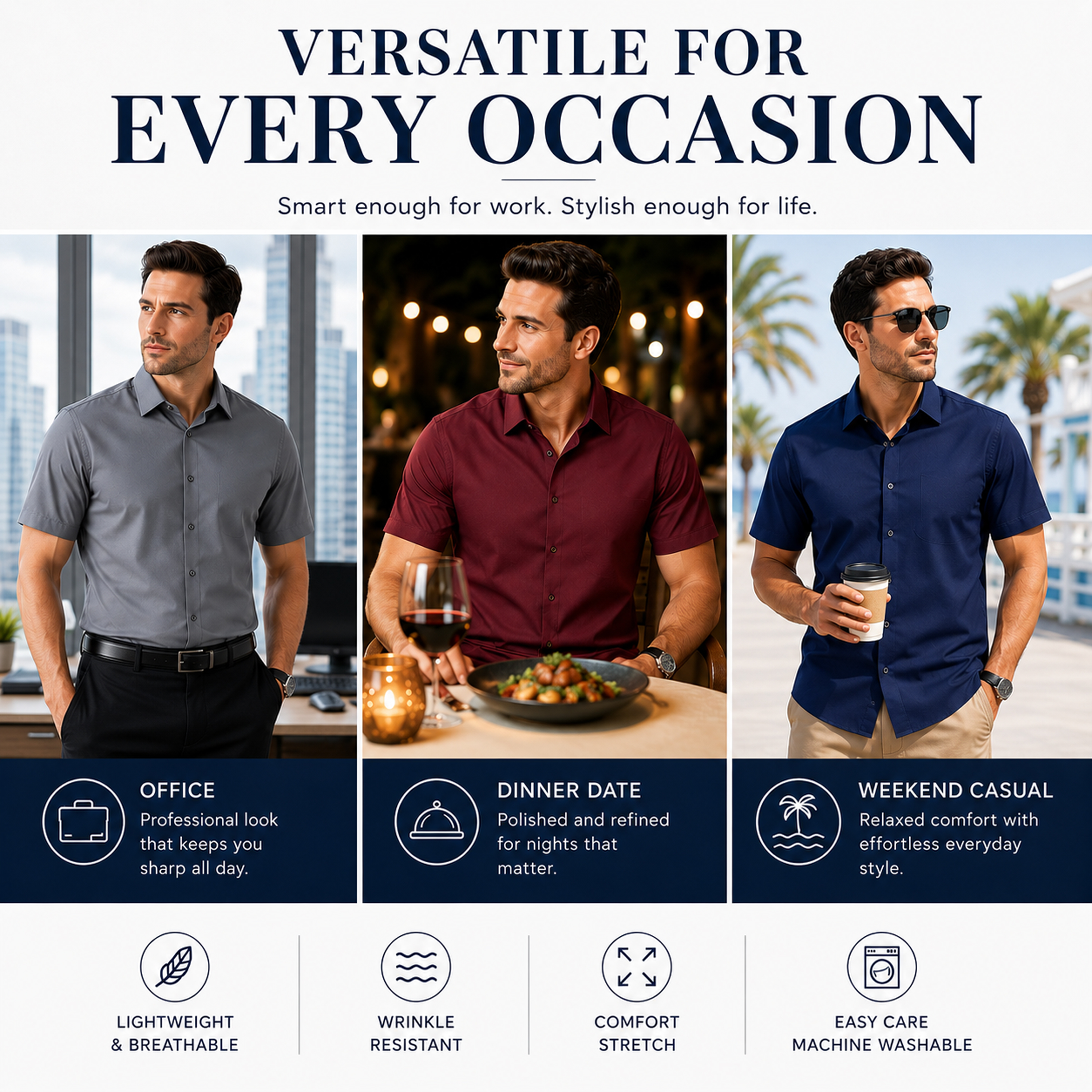 4Pk Mens S/S Cotton Stretch Dress Shirt (S-3XL) - Gallery 17