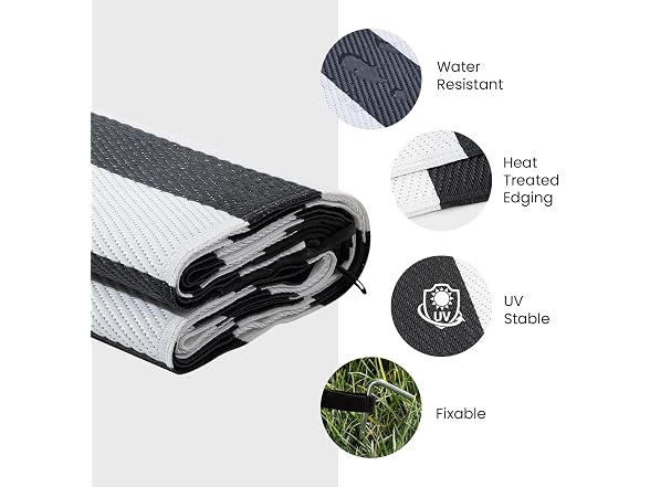 STRICKLANDHOME Outdoor Rug 8x10ft B&W