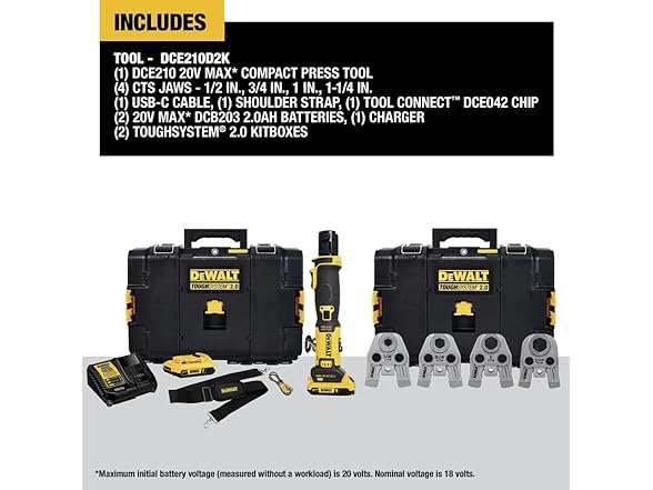 DEWALT DCE210D2K 20V MAX Compact Press Tool Kit