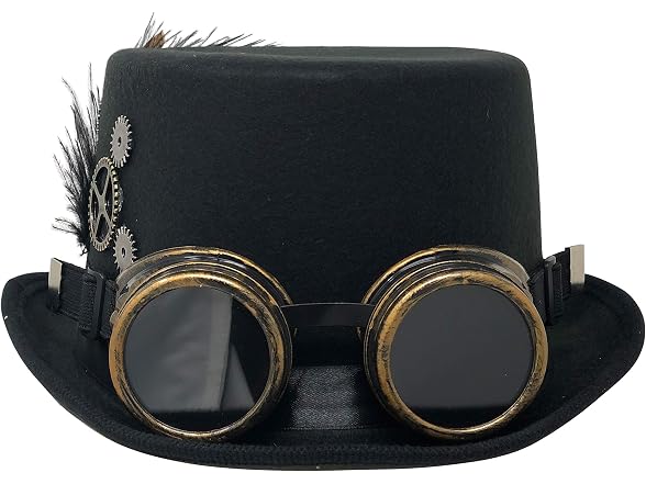 CHAPEAU TRIBE (OS) Black Steampunk Top Hat - Gallery 3