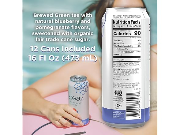 12PK Steaz - Organic Green Tea - Blueberry Pomegranate