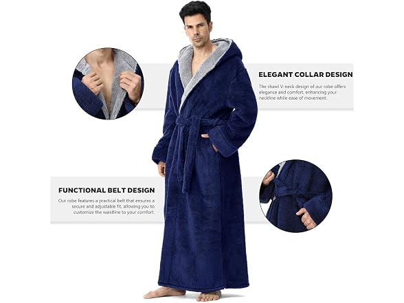 Hellomamma Men (XL) Hooded Long Plush Fleece Robe