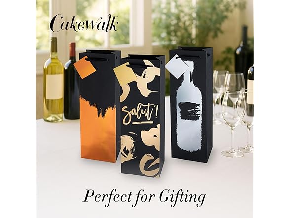 Cakewalk Assorted Metallic Brushstroke Wine Gift Bags